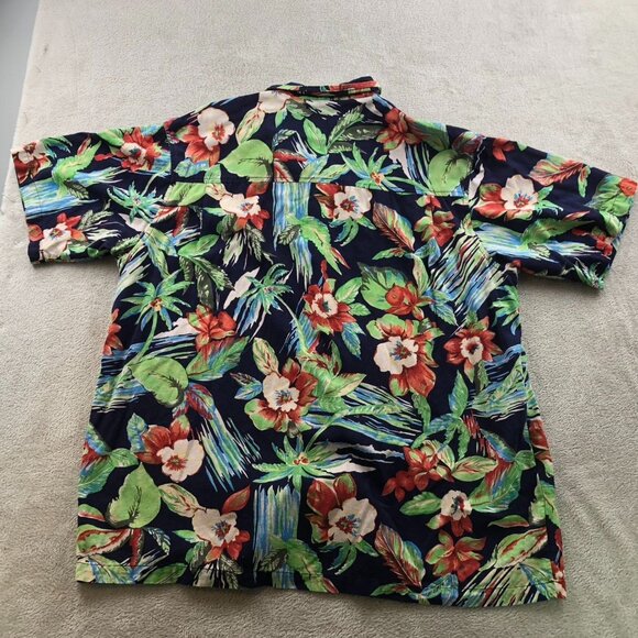 Untied Mens Hawaiian Shirt Size XL 100% Silk Navy Floral Short Sleeve Casual Y2K - Picture 12 of 12